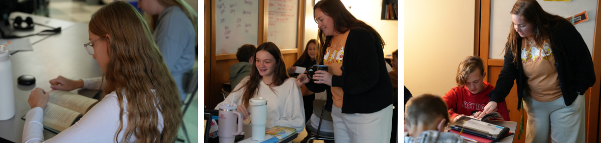 three photos of classroom lesson